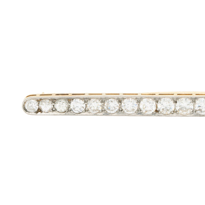 ART DECO FRENCH 18K YELLOW GOLD, PLATINUM AND 3 CARATS DIAMOND THIN DIAMOND BROOCH c.1930s