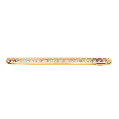 ART DECO FRENCH 18K YELLOW GOLD, PLATINUM AND 3 CARATS DIAMOND THIN DIAMOND BROOCH c.1930s