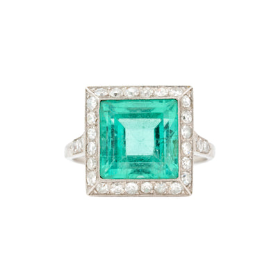 EDWARDIAN 6.50 CARAT EMERALD AND DIAMOND RING