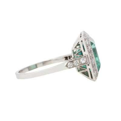 EDWARDIAN 6.50 CARAT EMERALD AND DIAMOND RING