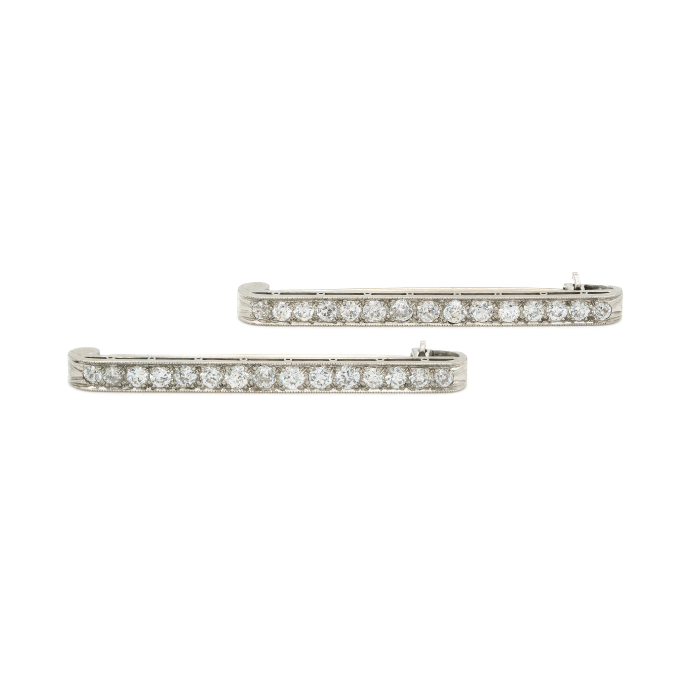 ART DECO PLATINUM AND DIAMOND MATCHING PAIR BAR BROOCHES c.1925