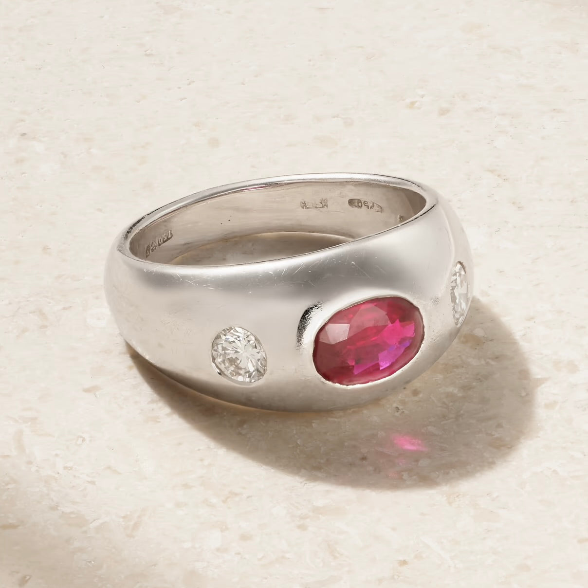 BVLGARI VINTAGE 1980s 18K WHITE GOLD, RUBY AND DIAMOND RING